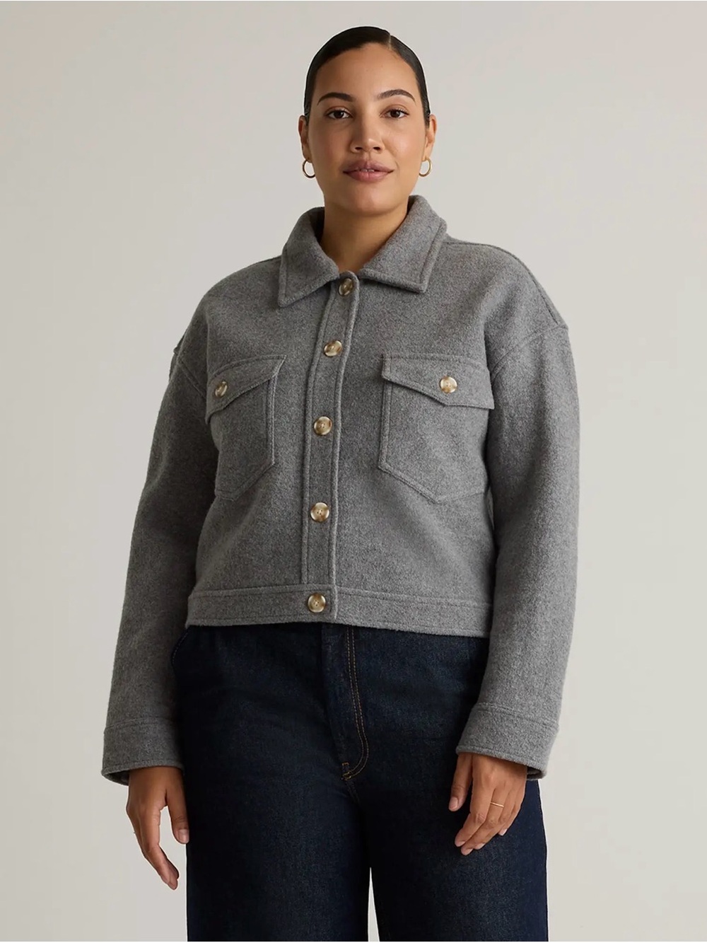 100% Merino Wool Cropped Shirt Jacket - Size XS